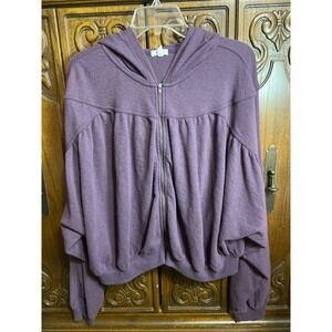 Aerie Women Purple Dolman Sleeve Zip Up Hoodie Cropped Sweatshirt Medium